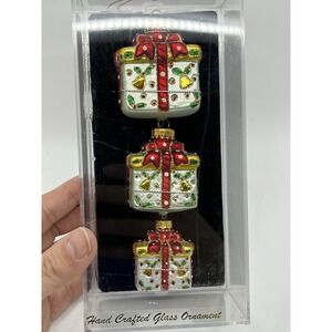 Hand Crafted Glass Presents Christmas Ornaments Set 3 by Unique Treasures 2"